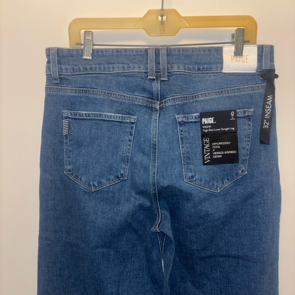 NWT Paige Sasha high-rise, wide leg jeans, medium wash 32 - Picture 7 of 14